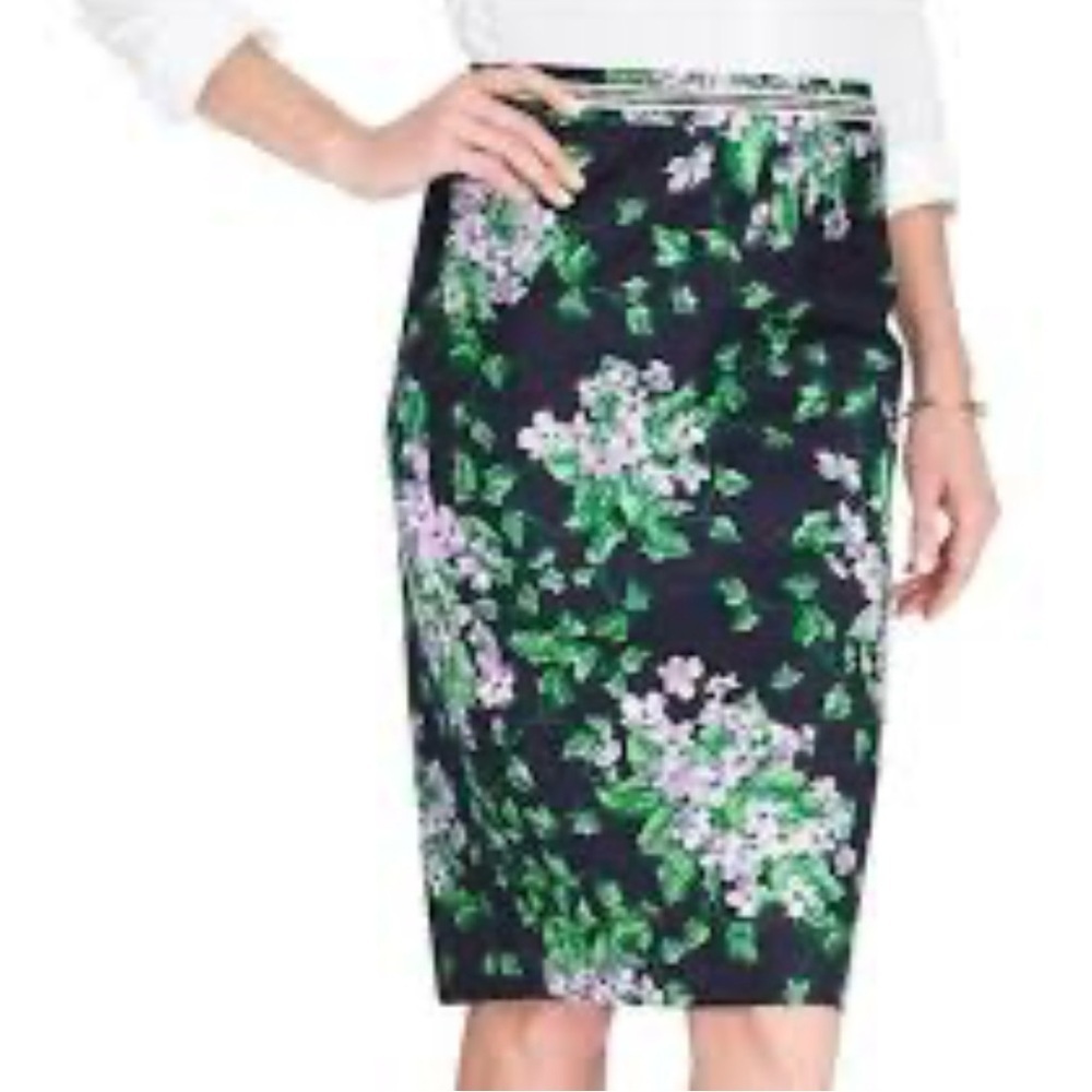 Talbots Oprah Magazine Collection Cotton Pencil Skirt Floral print Size 1X Navy